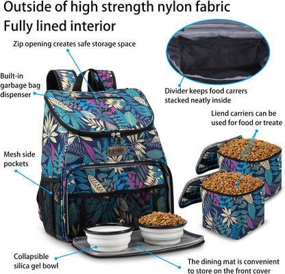 丨Dog Travel Bag, Airline Approved Pet Supplies Backpack, Dog Travel Backpack with 2 Silicone Collapsible Bowls and 2 Food Baskets